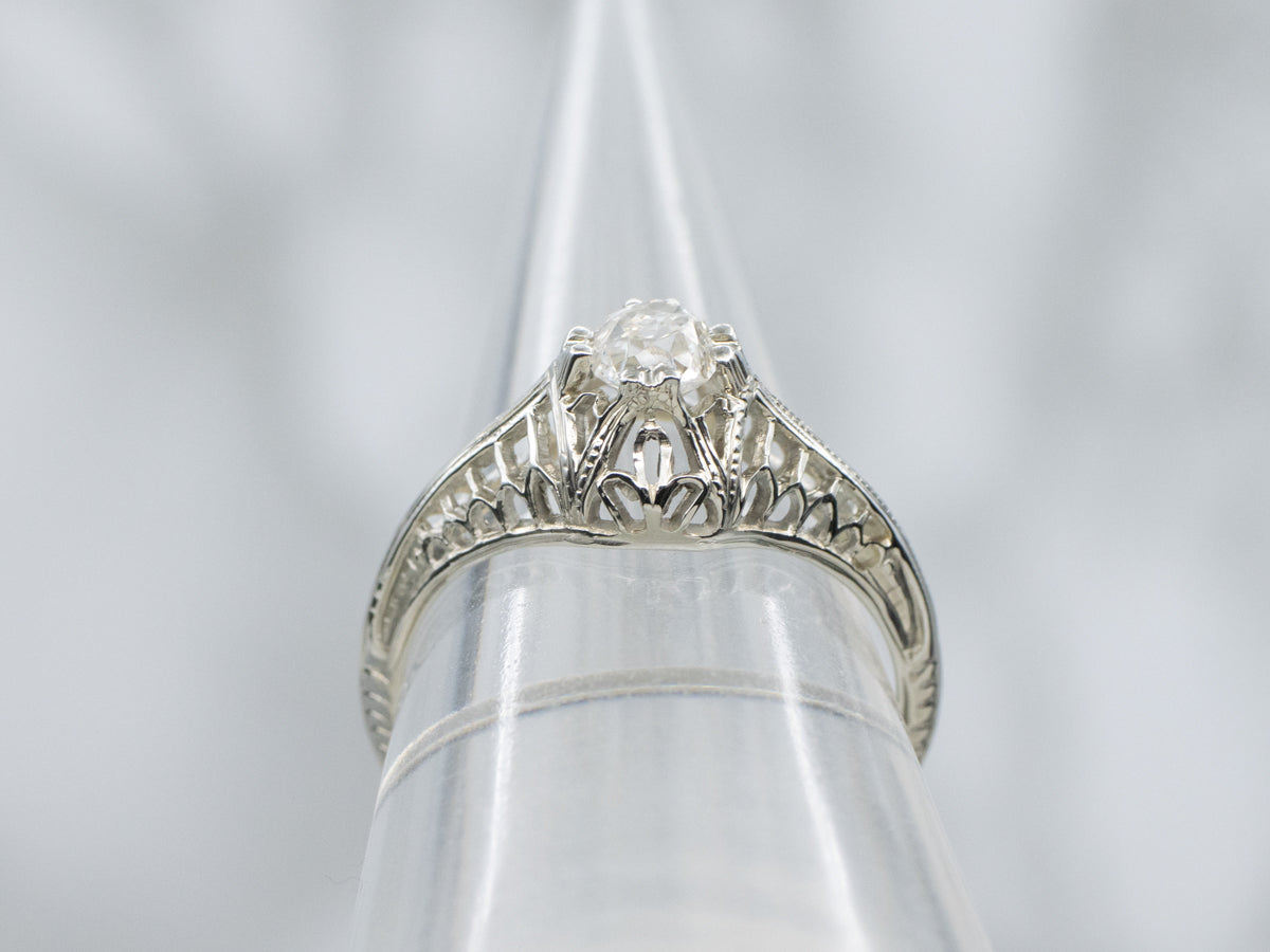 Old Mine Cut Diamond Art Deco Solitaire Engagement Ring