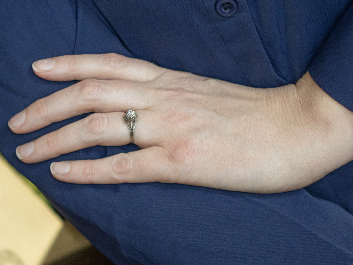Old Mine Cut Diamond Art Deco Solitaire Engagement Ring