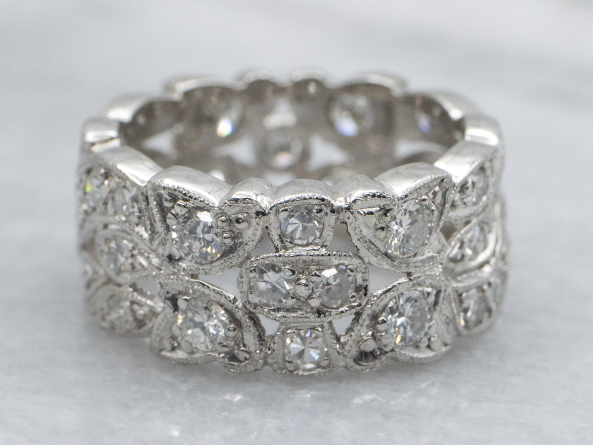 Vintage Platinum and Diamond Pierced Patterned Band