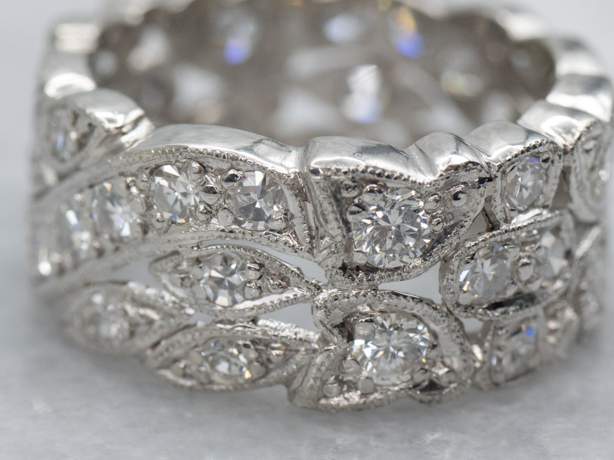 Vintage Platinum and Diamond Pierced Patterned Band