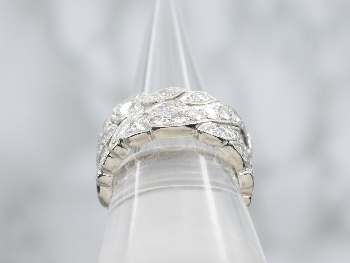 Vintage Platinum and Diamond Pierced Patterned Band