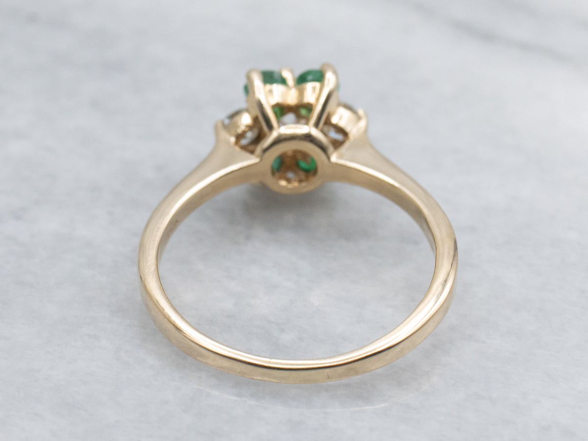 Floral Diamond and Emerald Halo Ring