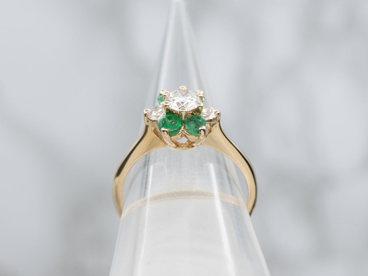 Floral Diamond and Emerald Halo Ring