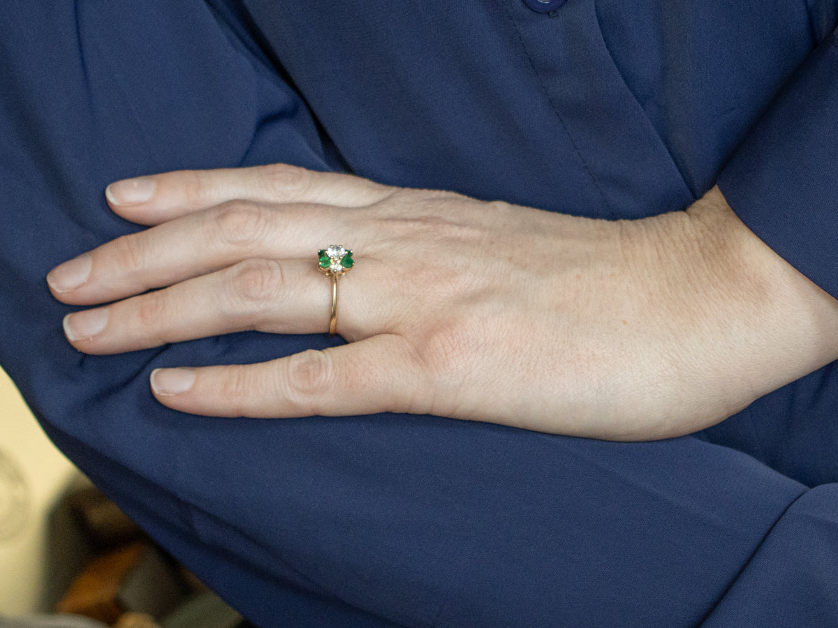 Floral Diamond and Emerald Halo Ring