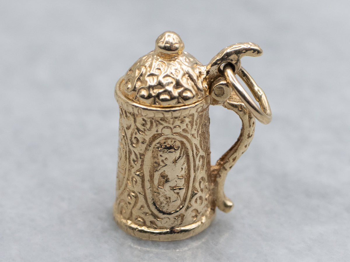 Vintage Gold Beer Stein with Celluloid Beer Foam