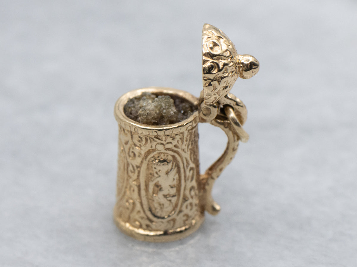 Vintage Gold Beer Stein with Celluloid Beer Foam