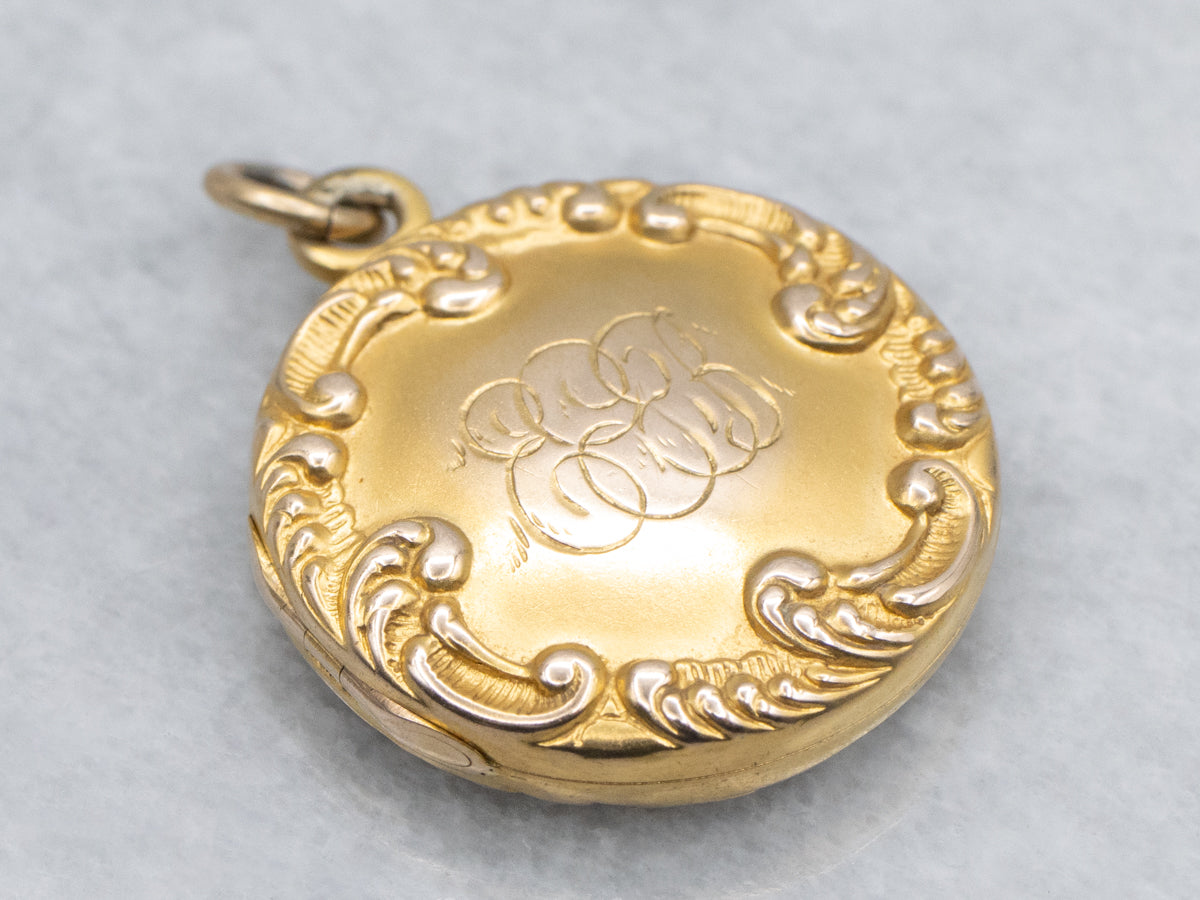 Antique Bloomed Gold Chased Locket with Ornate Initials