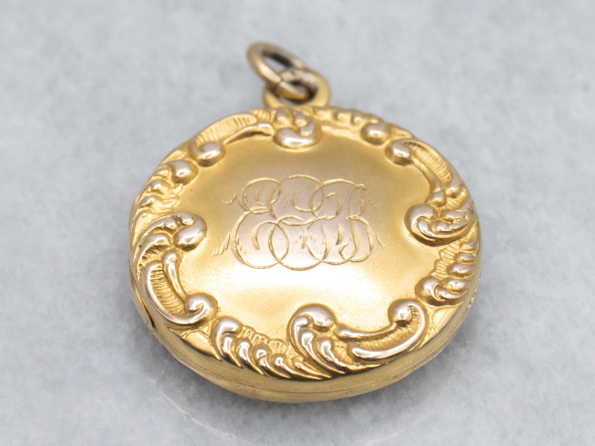 Antique Bloomed Gold Chased Locket with Ornate Initials
