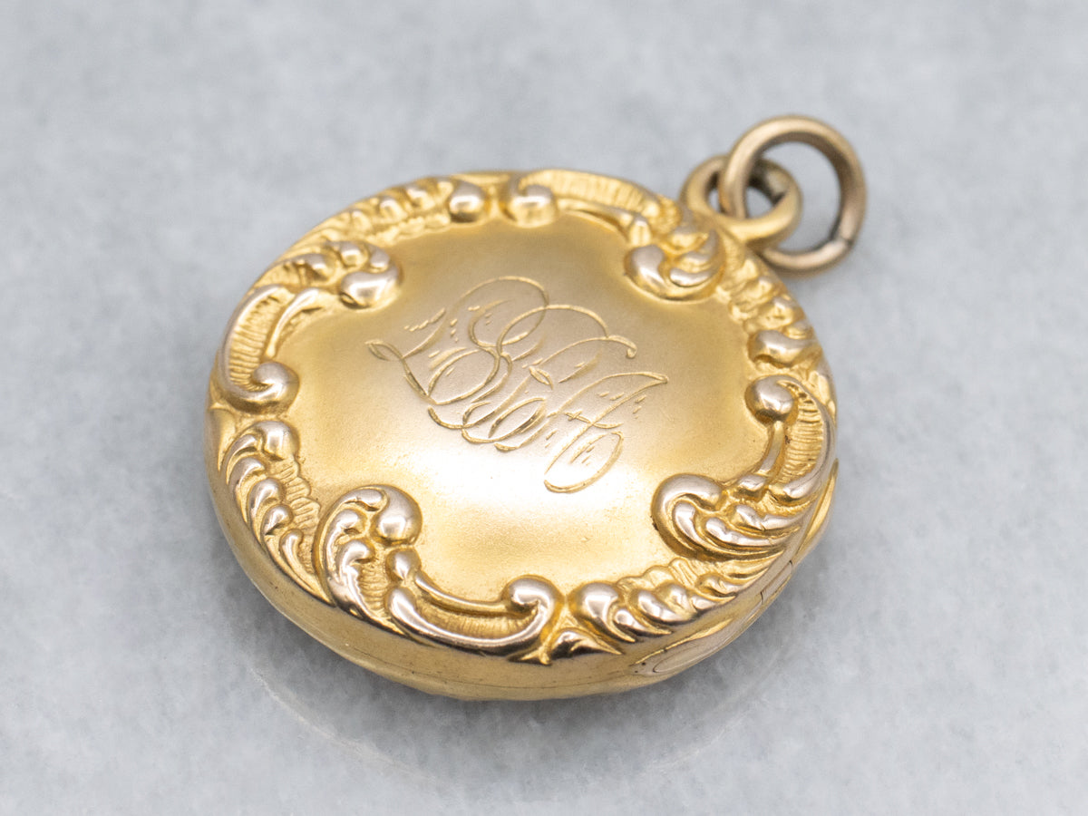 Antique Bloomed Gold Chased Locket with Ornate Initials