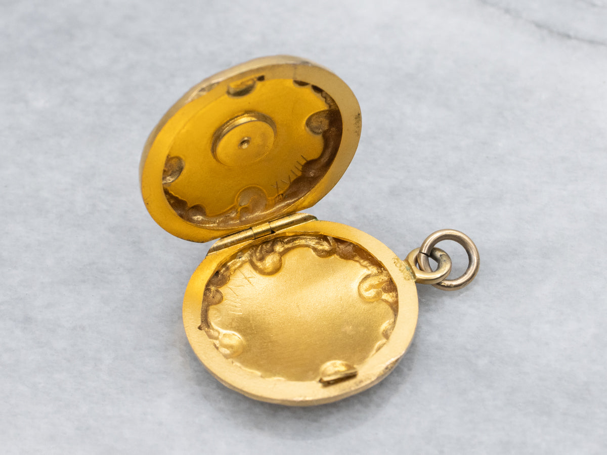Antique Bloomed Gold Chased Locket with Ornate Initials