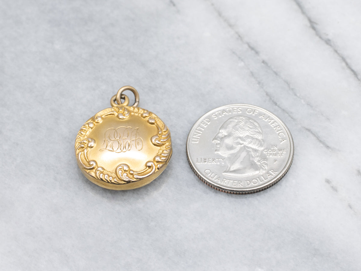 Antique Bloomed Gold Chased Locket with Ornate Initials