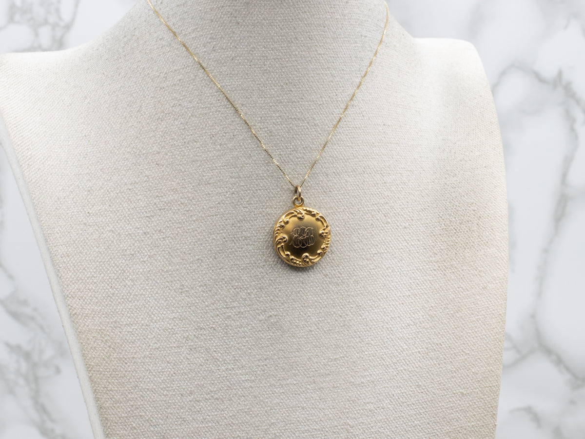 Antique Bloomed Gold Chased Locket with Ornate Initials