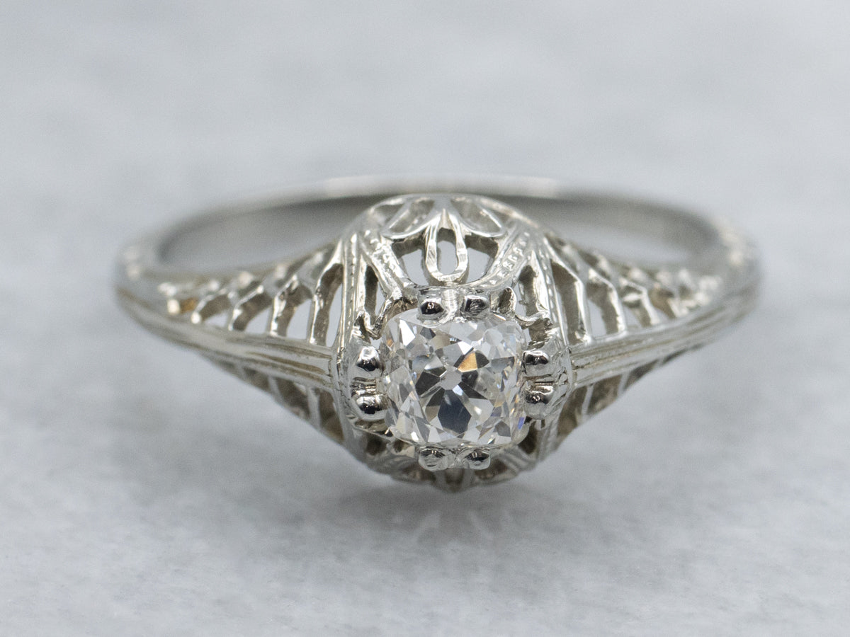 Old Mine Cut Diamond Art Deco Solitaire Engagement Ring