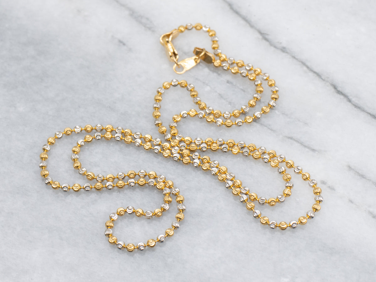 Alternating 18-Karat Two Tone Gold Beaded Chain
