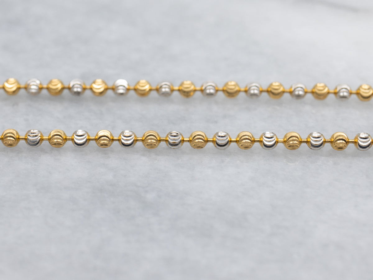 Alternating 18-Karat Two Tone Gold Beaded Chain