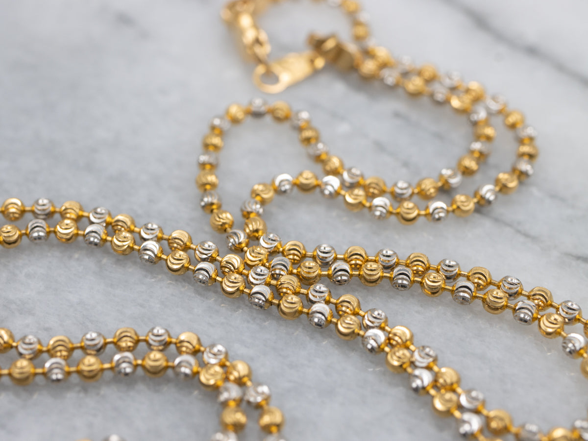 Alternating 18-Karat Two Tone Gold Beaded Chain