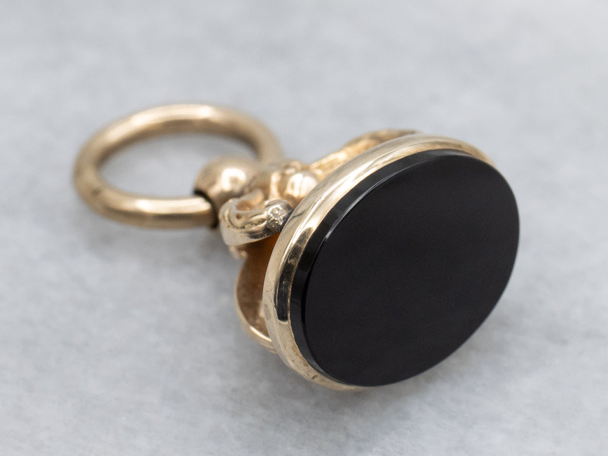 Antique Gold Black Onyx Fob Pendant