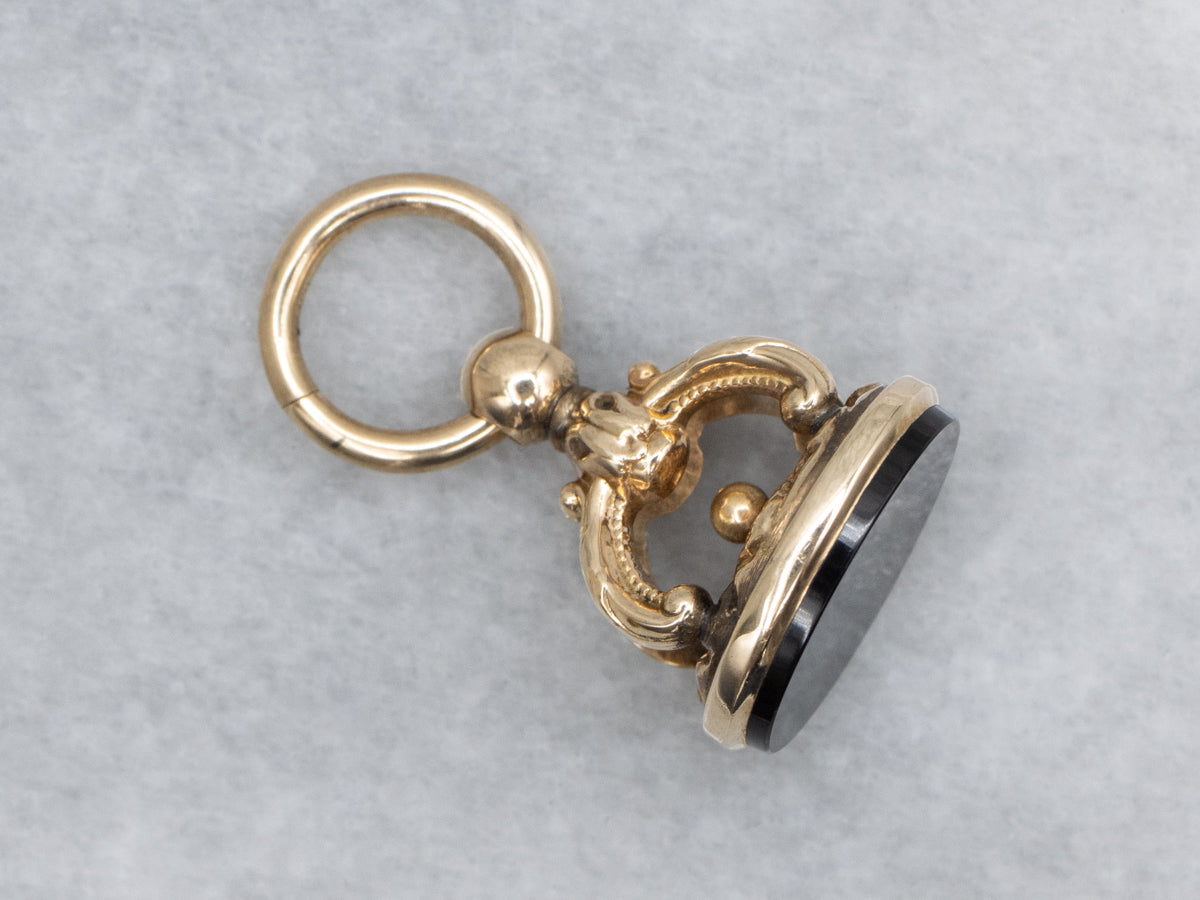 Antique Gold Black Onyx Fob Pendant