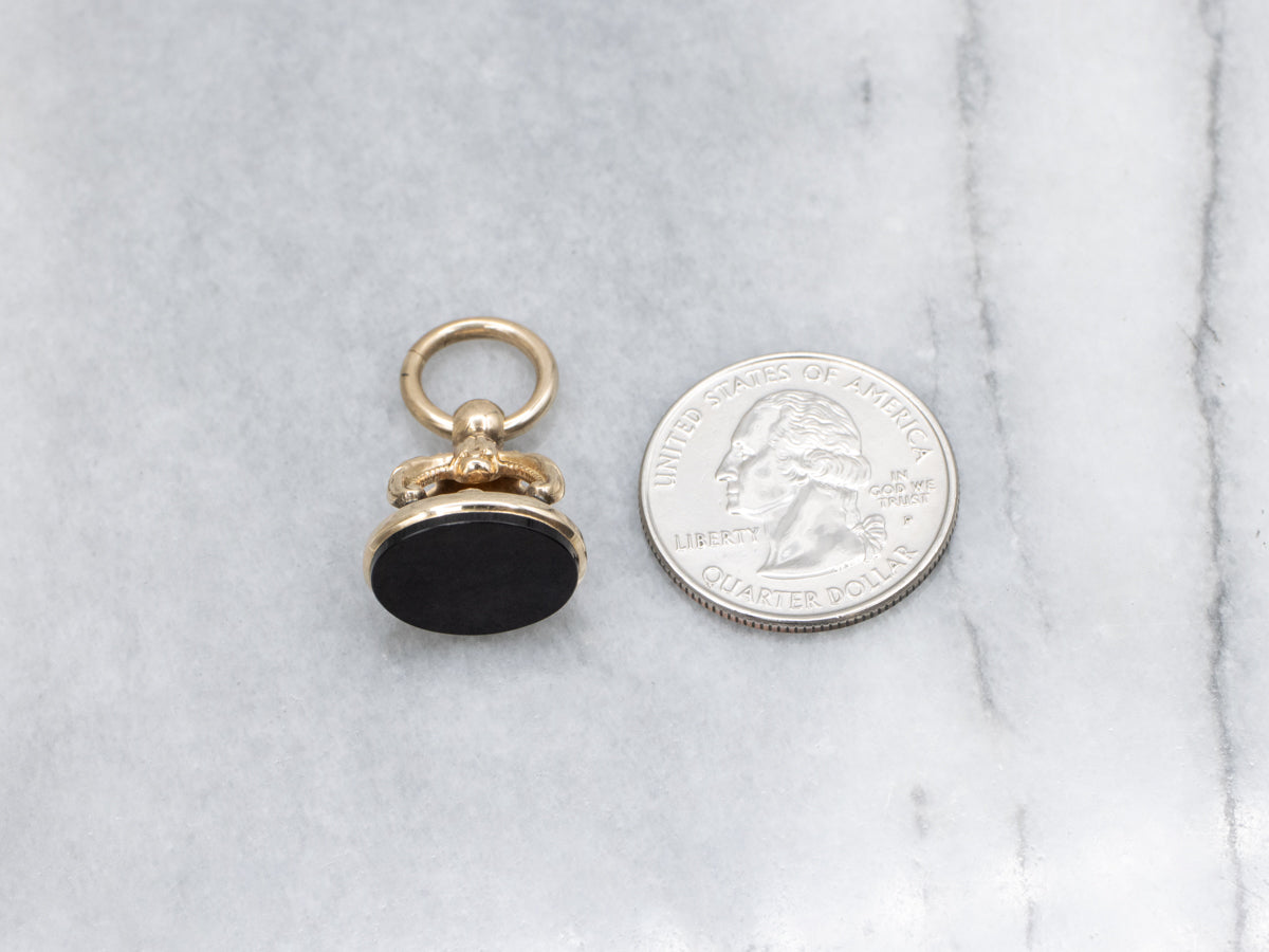 Antique Gold Black Onyx Fob Pendant