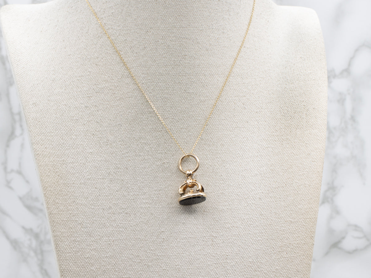 Antique Gold Black Onyx Fob Pendant