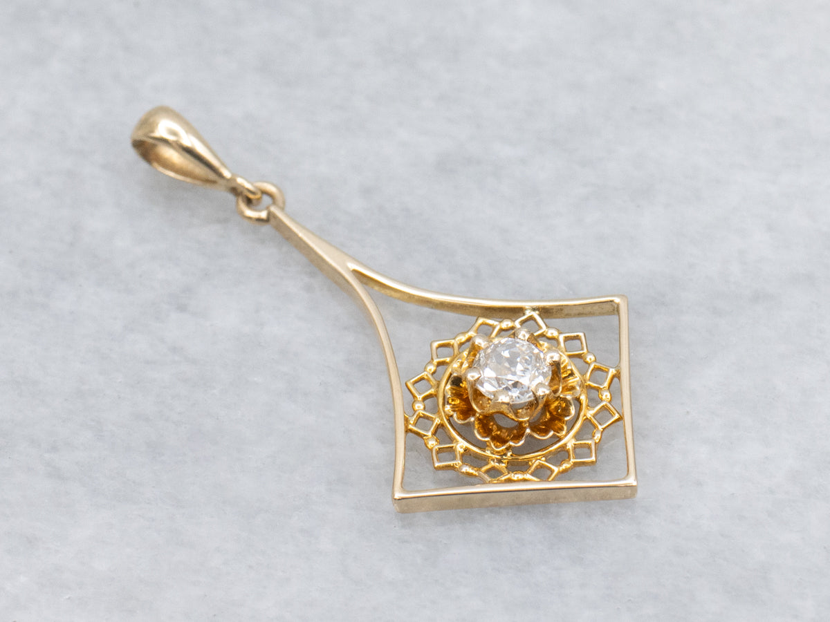 Antique Gold Buttercup-Set Old Mine Cut Diamond Lavalier Pendant