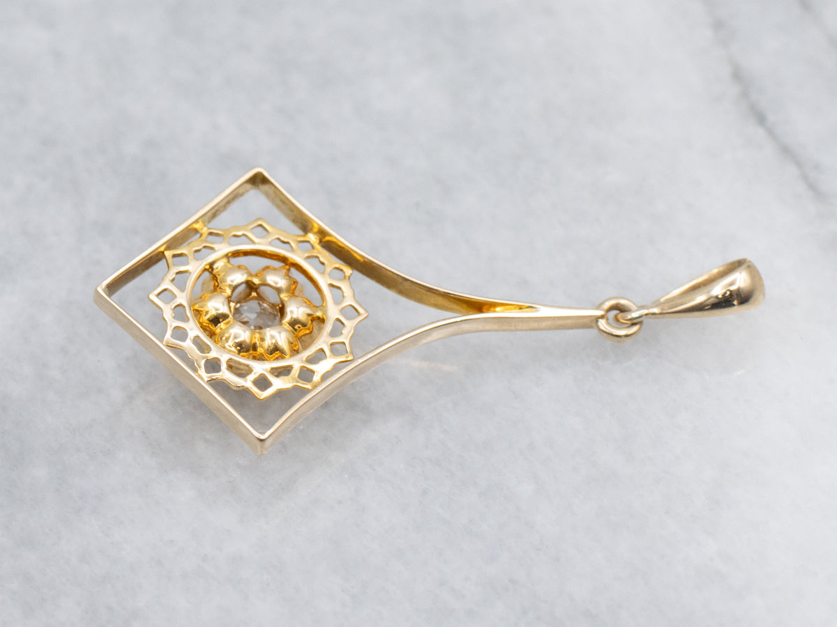 Antique Gold Buttercup-Set Old Mine Cut Diamond Lavalier Pendant