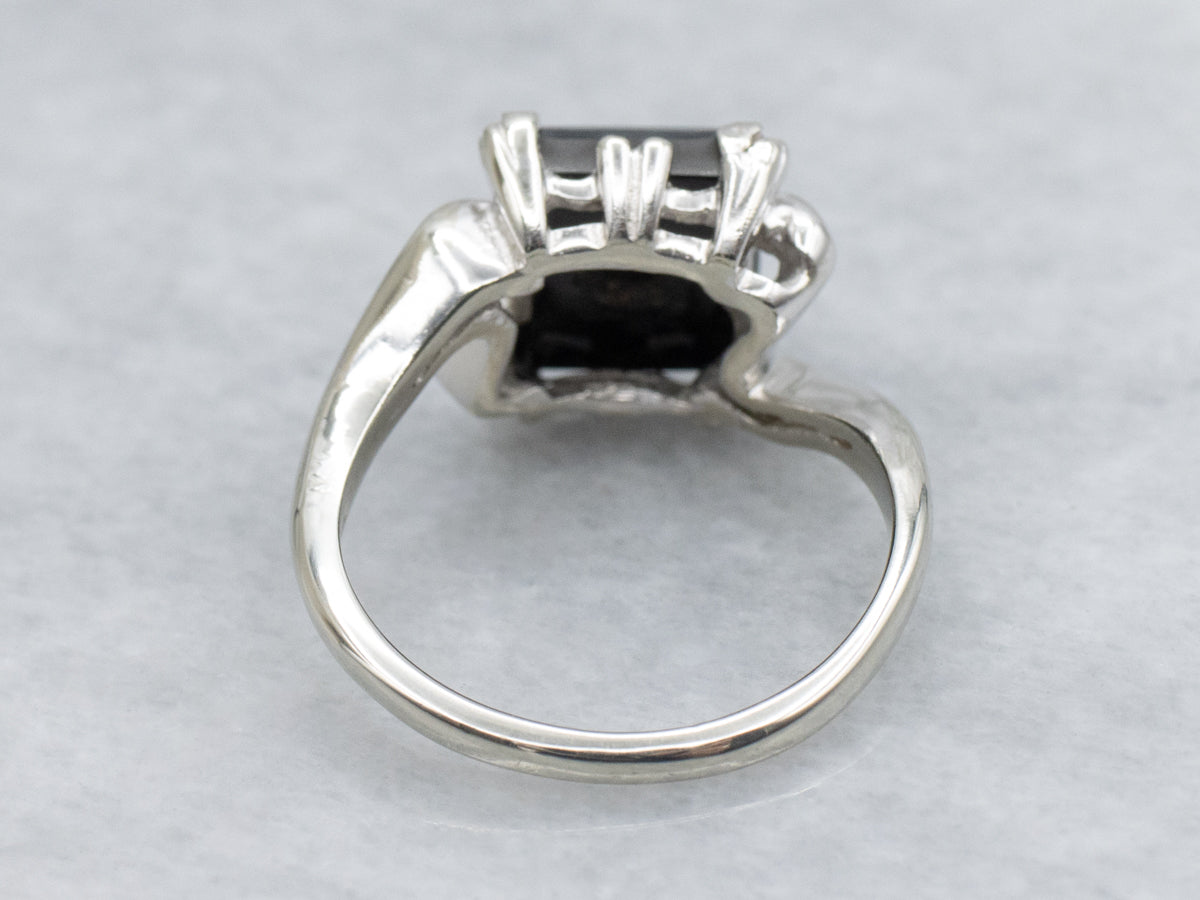 Retro Black Onyx and Diamond White Gold Bypass Ring