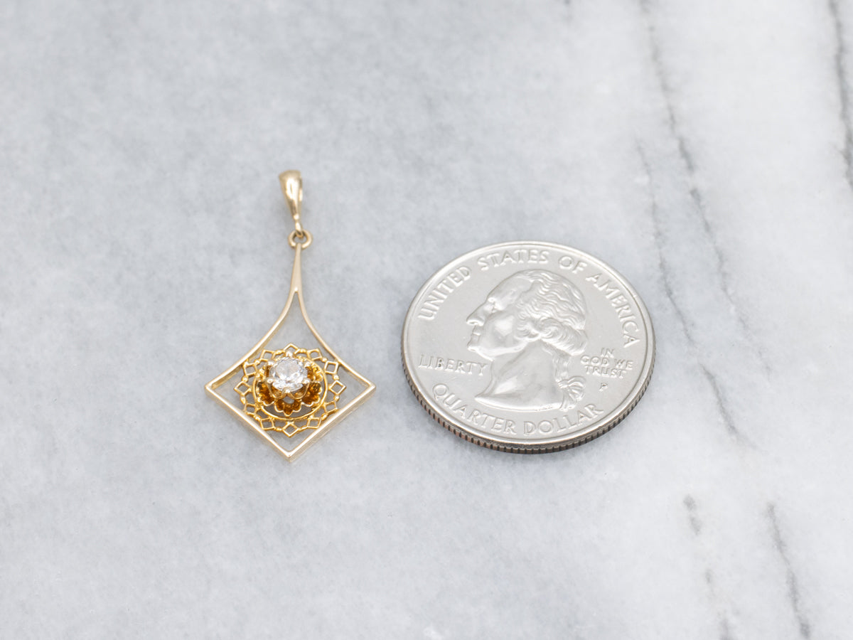 Antique Gold Buttercup-Set Old Mine Cut Diamond Lavalier Pendant