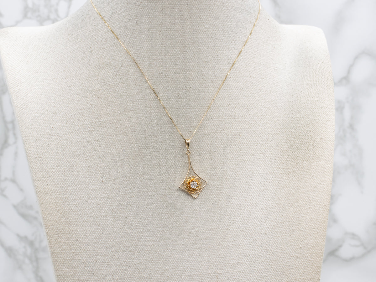 Antique Gold Buttercup-Set Old Mine Cut Diamond Lavalier Pendant