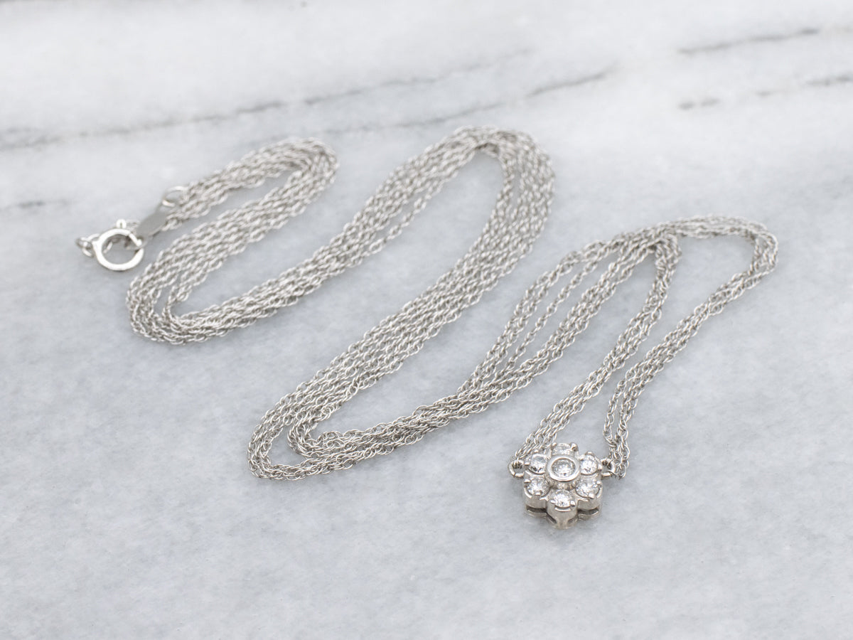 Sweet Diamond Flower Pendant on Triple Strand Necklace