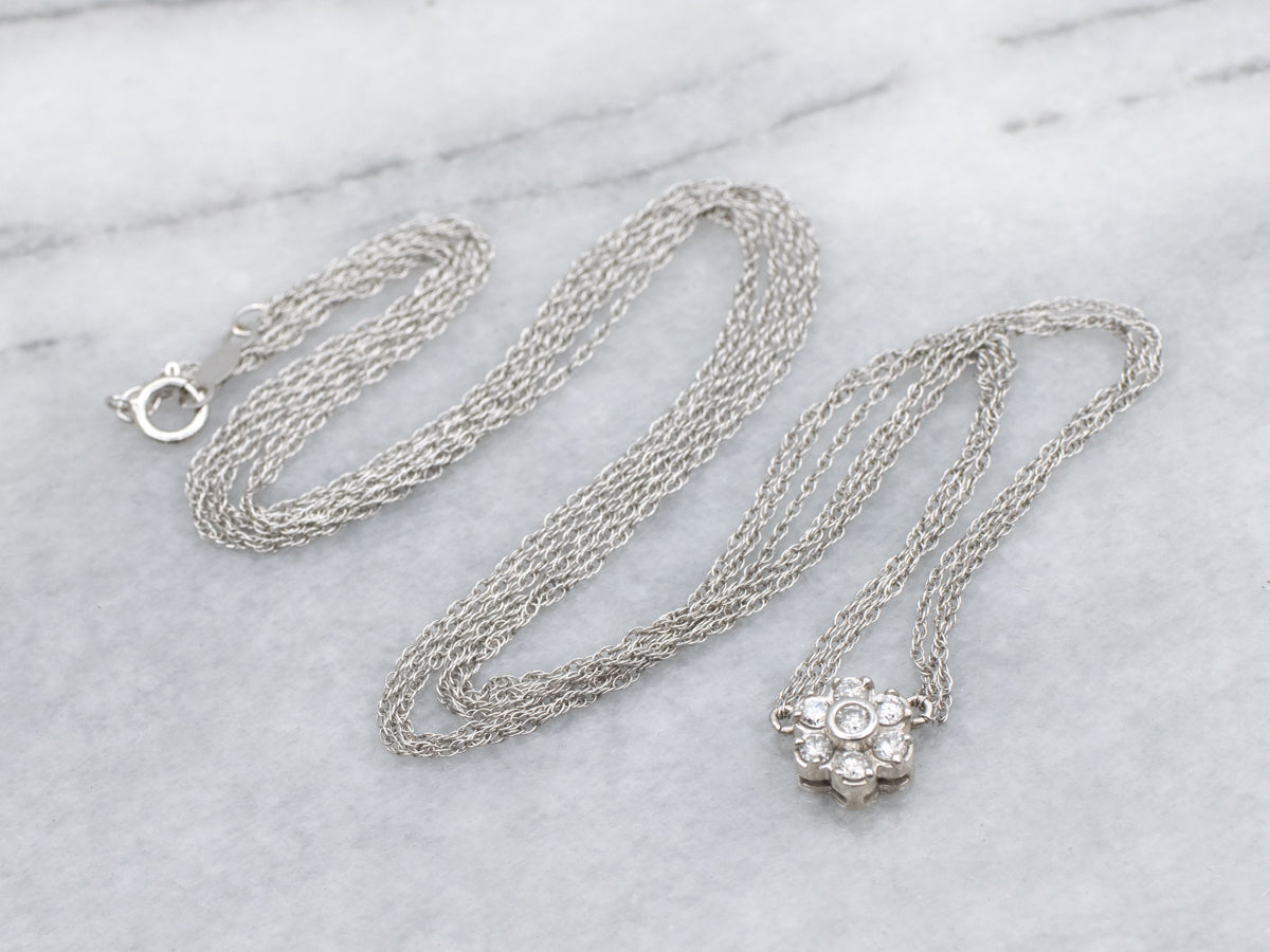 Sweet Diamond Flower Pendant on Triple Strand Necklace