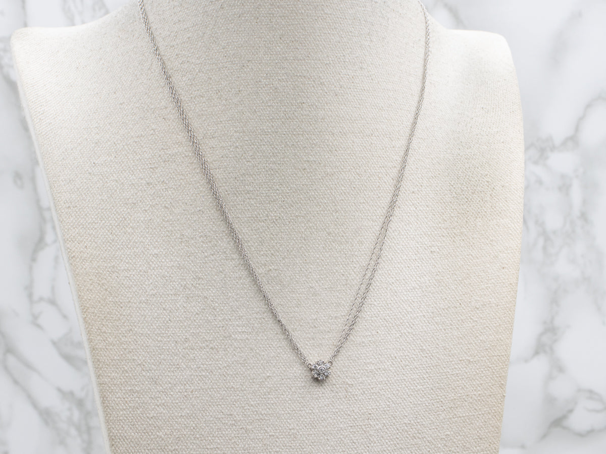Sweet Diamond Flower Pendant on Triple Strand Necklace