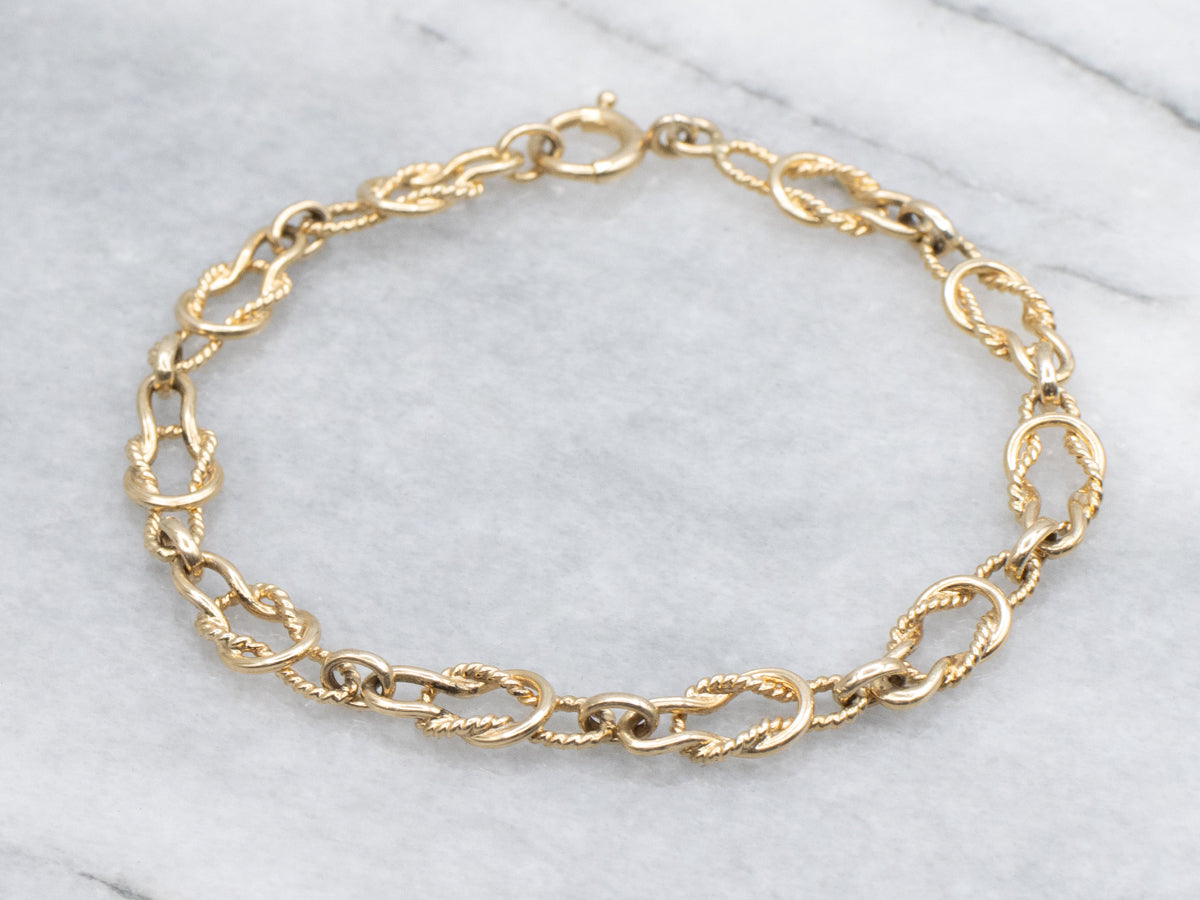 Nautical Style Gold Rope Twist Knot Link Bracelet
