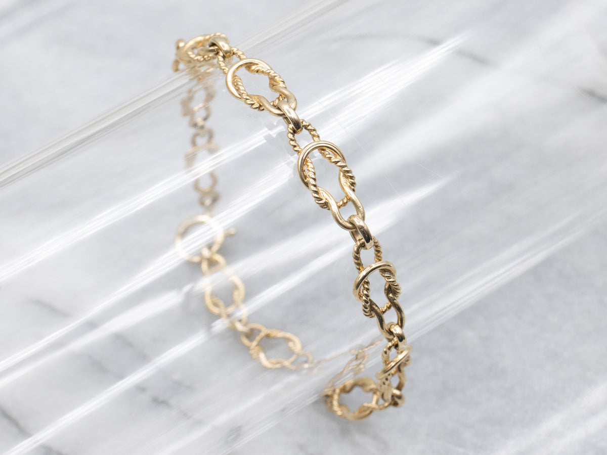 Nautical Style Gold Rope Twist Knot Link Bracelet