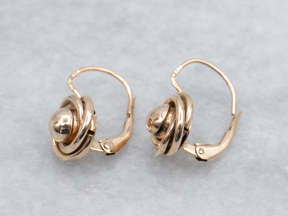 Polished Dome and Knot Vintage Rose Gold Drop Earrings