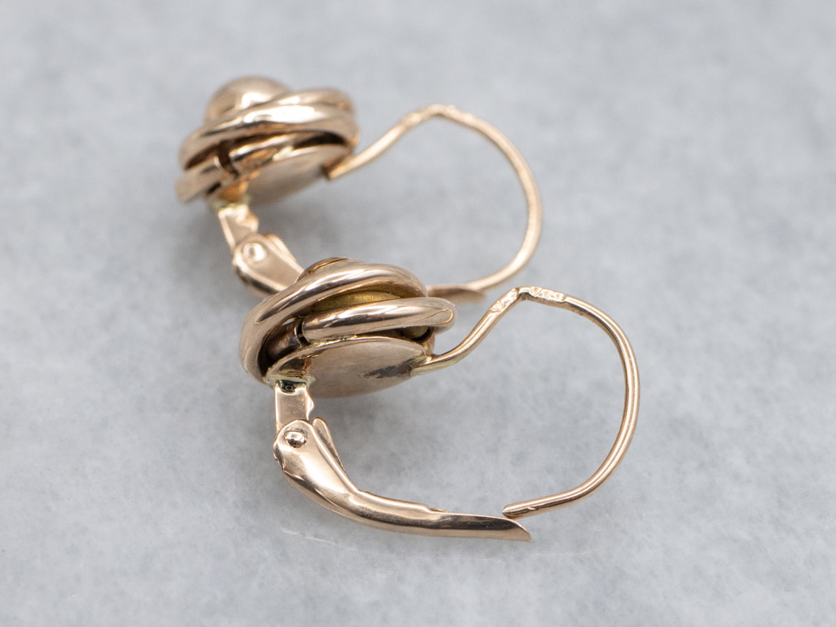 Polished Dome and Knot Vintage Rose Gold Drop Earrings