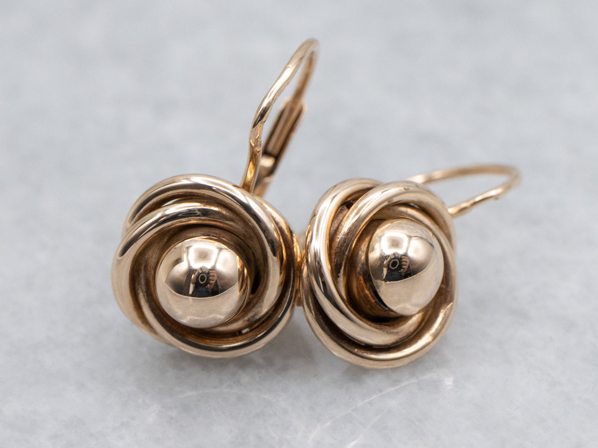 Polished Dome and Knot Vintage Rose Gold Drop Earrings