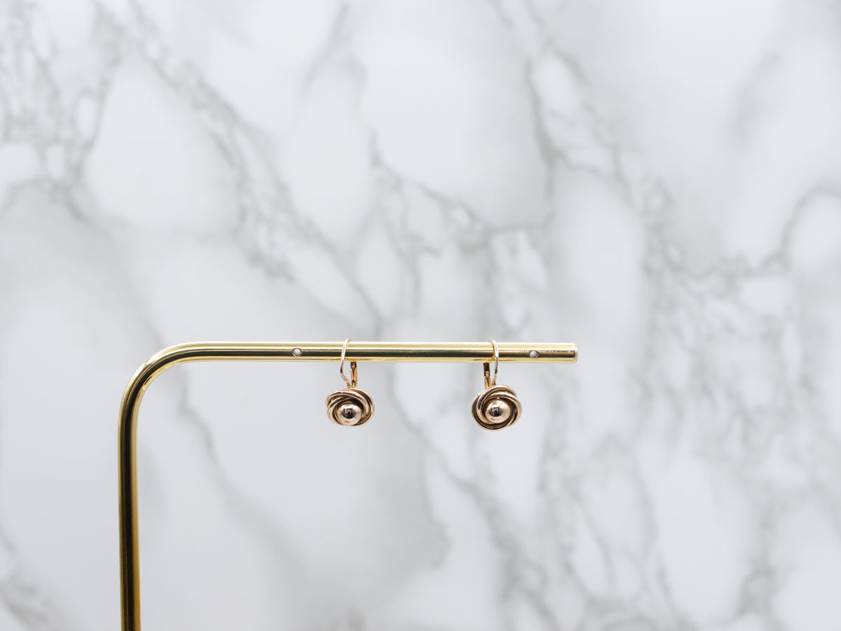 Polished Dome and Knot Vintage Rose Gold Drop Earrings
