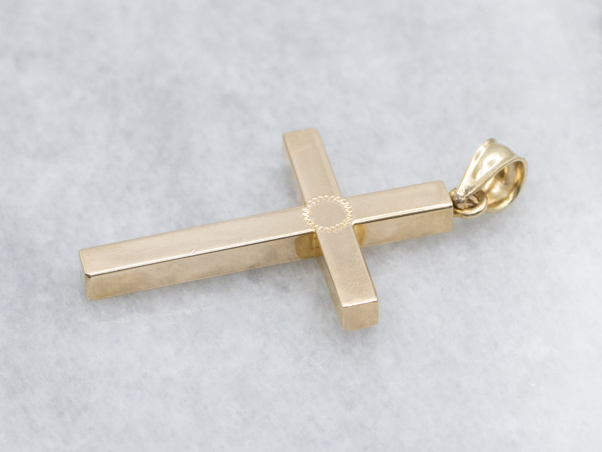 Vintage Engraved Yellow Gold Cross Pendant