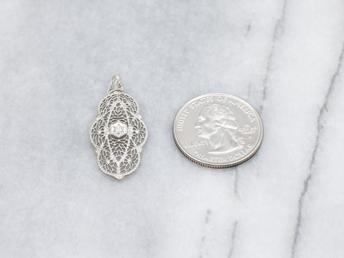 Art Deco Diamond White Gold Filigree Pendant