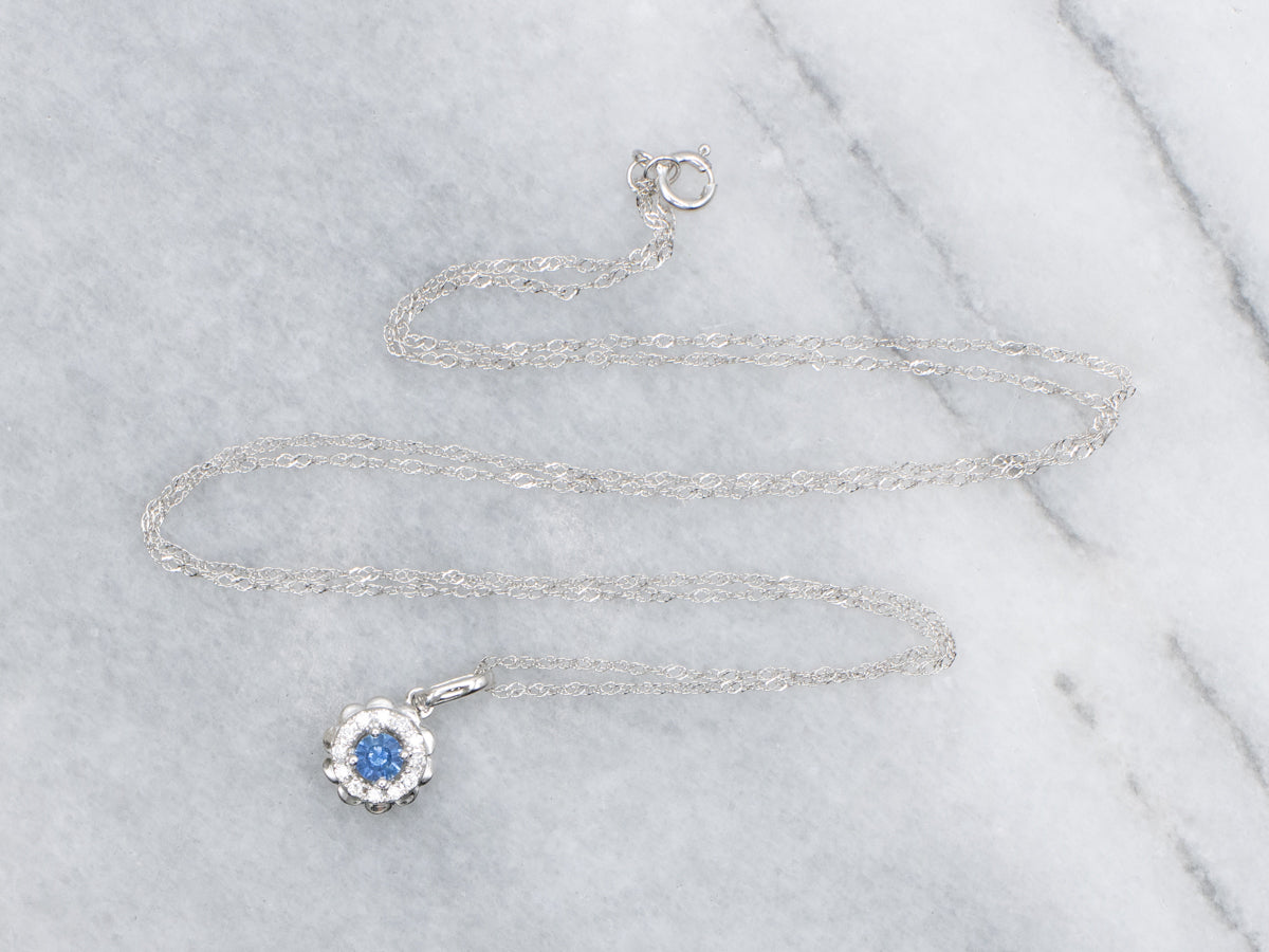 Modern White Gold Sapphire and Diamond Pendant Necklace