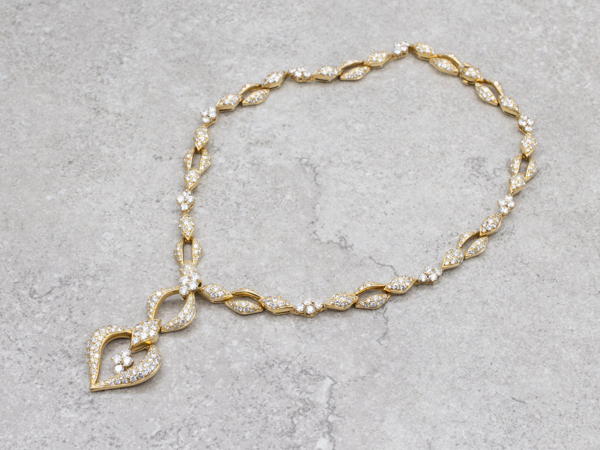 Opulent Pave-Set Diamond and Gold Link Necklace with Removable Drop Pendant