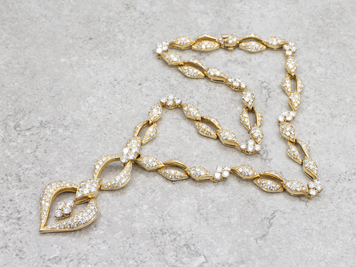Opulent Pave-Set Diamond and Gold Link Necklace with Removable Drop Pendant