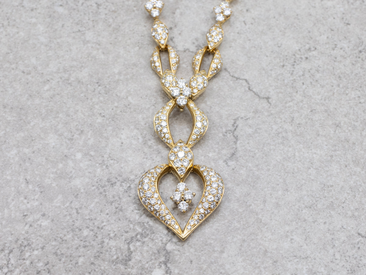 Opulent Pave-Set Diamond and Gold Link Necklace with Removable Drop Pendant