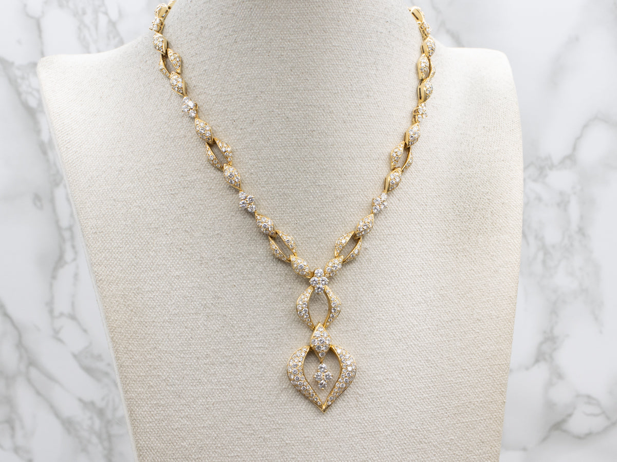 Opulent Pave-Set Diamond and Gold Link Necklace with Removable Drop Pendant