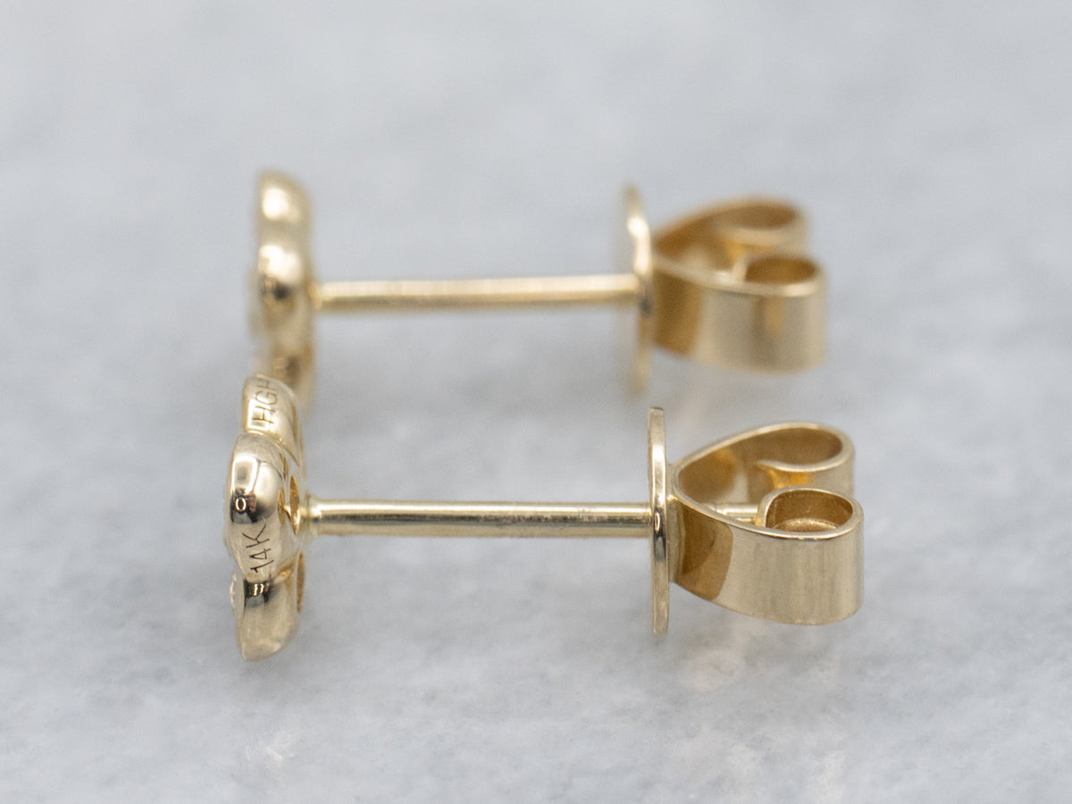 Diamond Cluster Yellow Gold Floral Stud Earrings