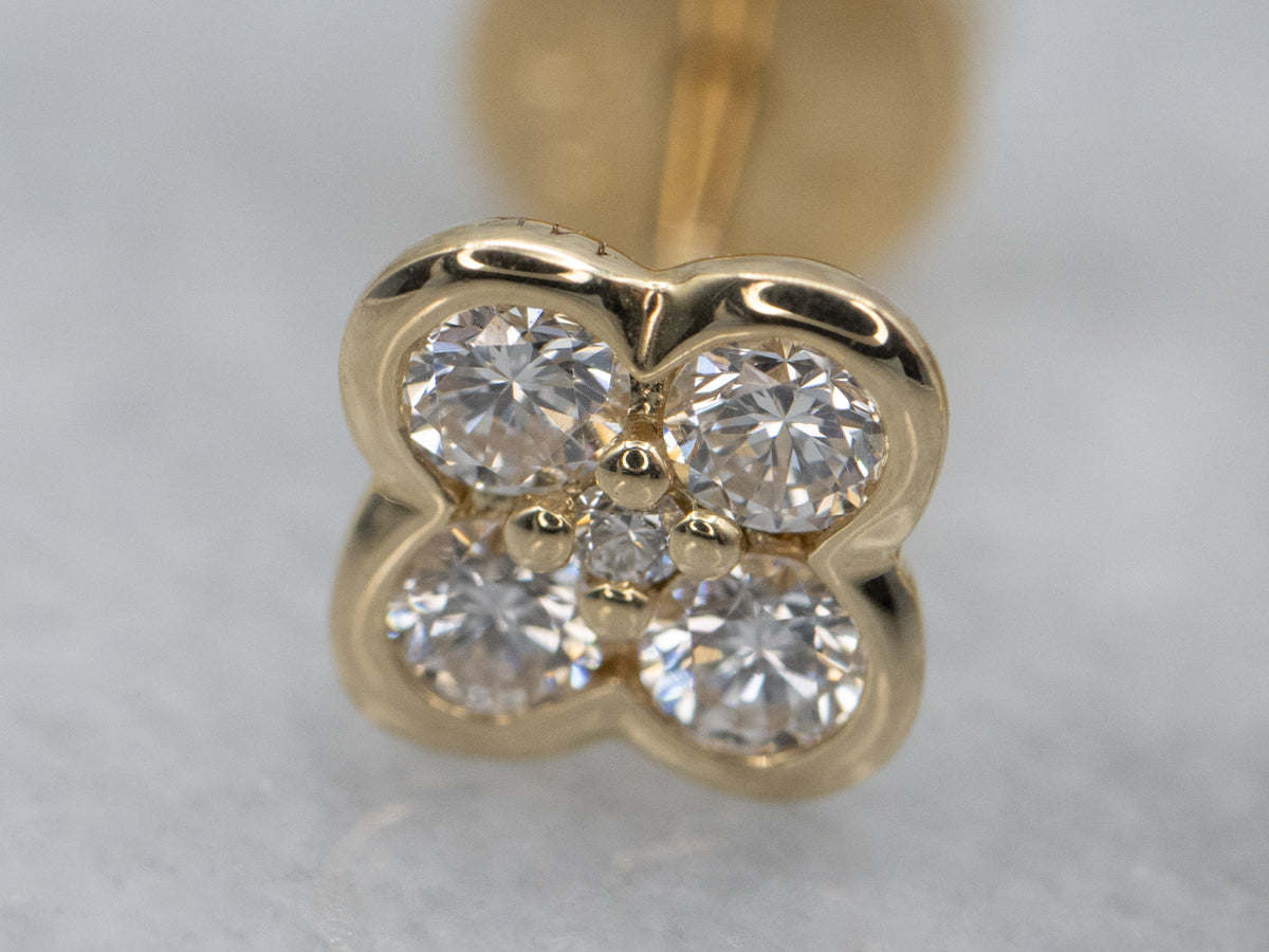 Diamond Cluster Yellow Gold Floral Stud Earrings