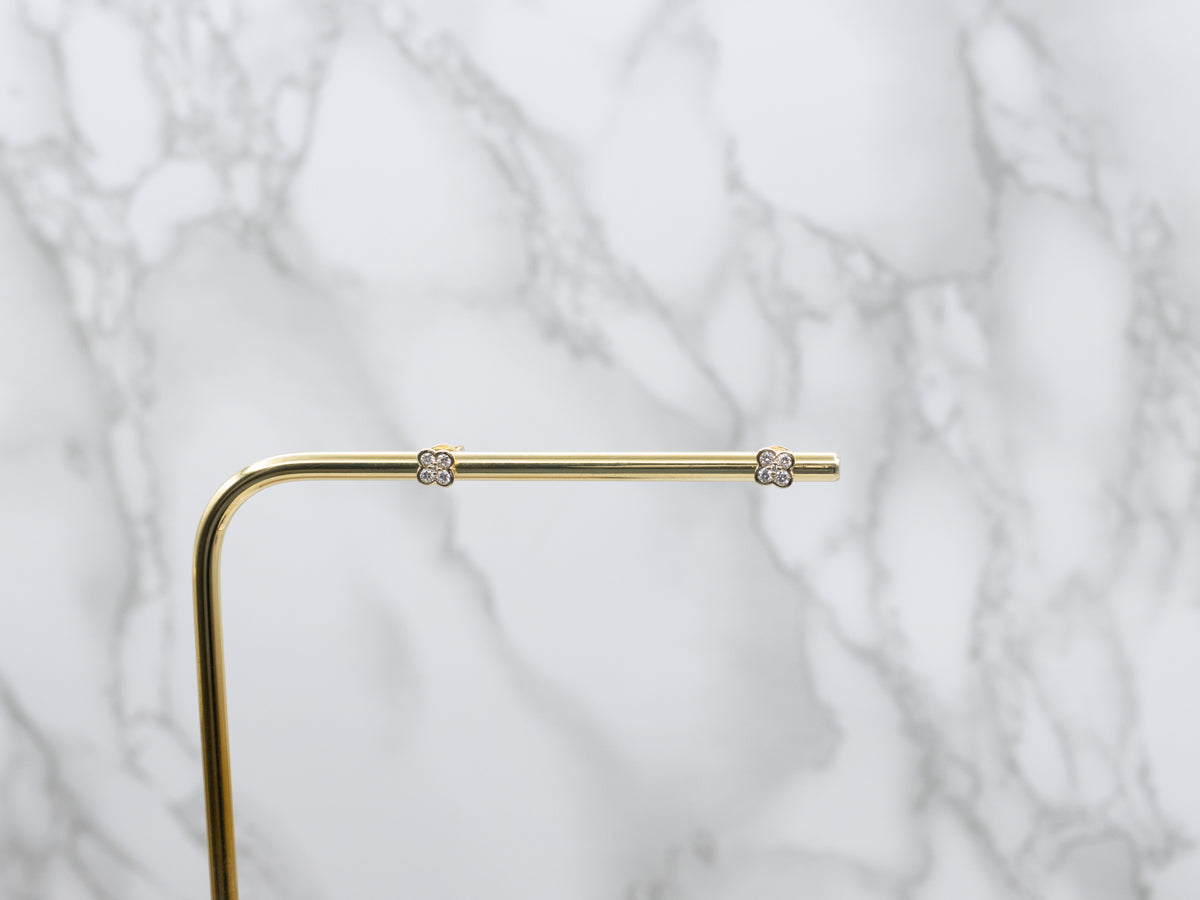 Diamond Cluster Yellow Gold Floral Stud Earrings