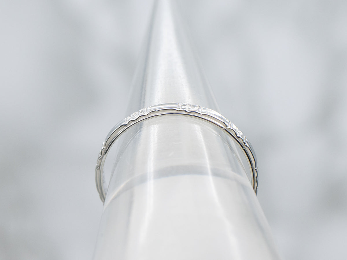 Antique Belais Floral Patterned White Gold Band