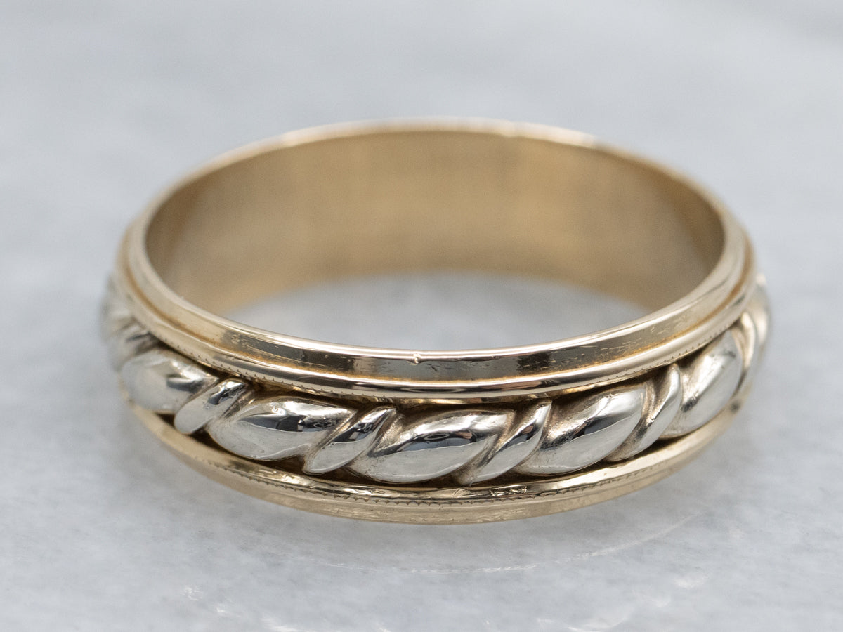 Art Carved Two-Tone Gold Rope Twist Center Band